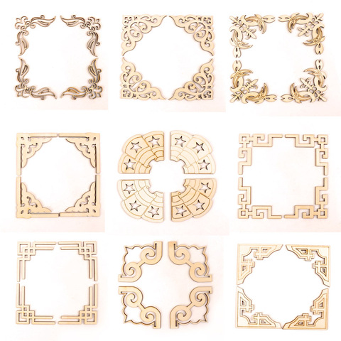 Wooden Scrapbooking Sewing Home Decoration DIY Chinese Style Retro Frame Lace Pattern Craft Handmade Accessory 4pcs 40-80mm ► Photo 1/6