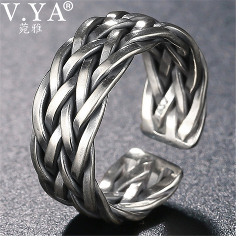 V.YA Big Size Thai Silver Ring For Men Women 925 Sterling Silver Ring Weave Shape Wedding Anniversary Fine Jewelry ► Photo 1/5