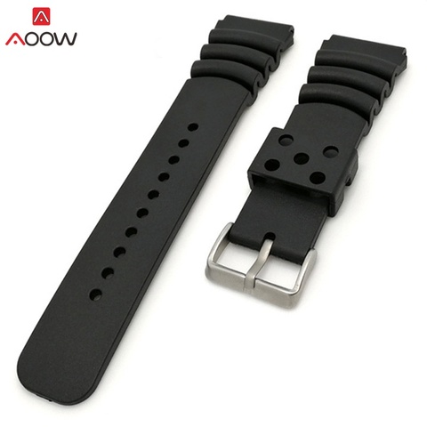 AOOW Silicone Watchband 20 22 24mm Men Black Sports Diving Rubber Waterproof Watch Strap Silver Stainless Steel Buckle Watchband ► Photo 1/6