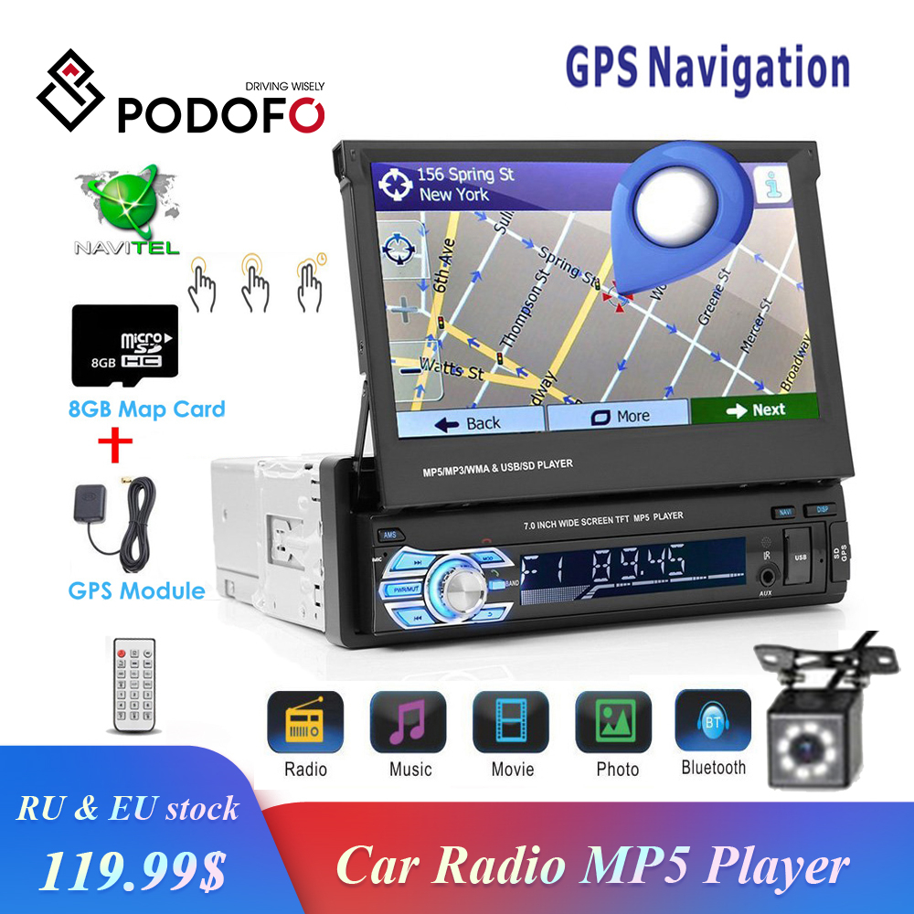 7" Single 1 Din Car Stereo Radio MP5 Player GPS SAT NAV EU Map Bluetooth+Camera