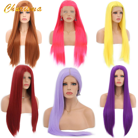 Charisma Long Blonde Cosplay Wig Silky Straight Synthetic Lace Front Wigs for Women Pink Wig Black / Grey Wigs With Baby Hair ► Photo 1/6