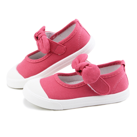 Baby Girl Shoes Canvas Casual Kids Shoes With Bowtie Bow-knot Solid Candy Color Girls Sneakers Children Soft Shoes 21-30 ► Photo 1/6