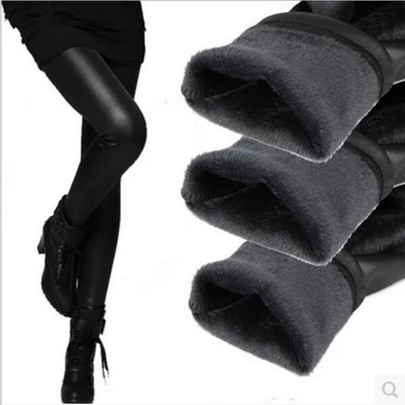 S-5XL Plus Size Winter PU Leather Leggings Women Thickened Warm Legging High  Waist Leggings Black Leather Pants Women Solid 