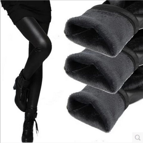 Women PU Leather Leggings Thermal Fleece Lined Winter Stretchy Pencil Pants