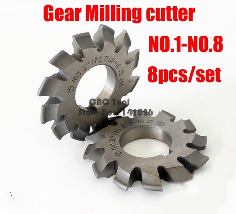 8PCS M0.4/M0.5/M0.6/M0.7/M0.8/M1/M1.25/M1.5/M2/M3/M4 Modulus PA20 degrees NO.1-NO.8 HSS Gear Milling cutter Gear cutting tools ► Photo 1/5
