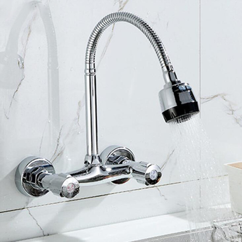 Wall Mounted Kitchen Faucet Wall Kitchen Mixers Kitchen Sink Tap 360 Degree Swivel Flexible Hose Double Holes ► Photo 1/6