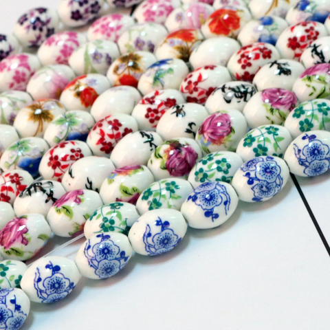 10pcs/lot Oval Shape Flower Design Ceramic Beads 11x15mm Loose Porcelain Bracelet DIY Beads For Jewelry Making Accessories ► Photo 1/6