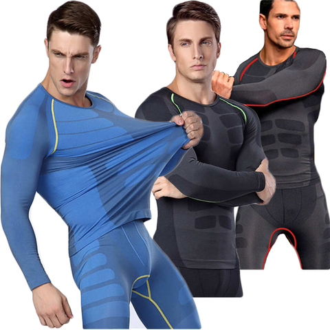 Men Compression Clothing Mens Suit Tops & Tees Base Layer Leggings Men's Set Bodybuilding T-Shirt Fitness Underwear ► Photo 1/6