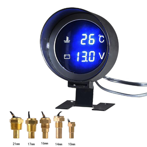 1PC Round LED Digital Water Temperature Voltmeter 2 in 1 Gauge with Sensor Head 10MM 12MM 14MM 16MM 17MM 21MM ► Photo 1/6
