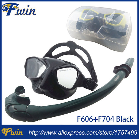 Top Scuba diving gears and snorkel equipment Black silicone diving mask Low profile spearfishing mask flexable snorkel ► Photo 1/6