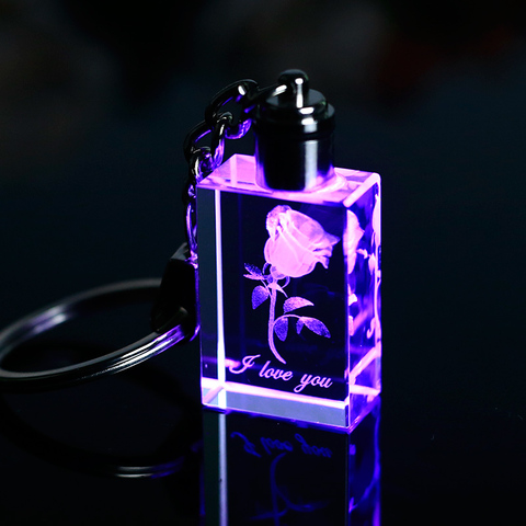 K9 Laser Engraved 3D Rose Flower Crystal Cube Miniature Glass Crafts 5 Colors Changing LED Light for Lovers Gifts Home Decor ► Photo 1/6