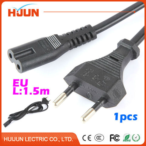 1pc 1.5m Power Cord Cable EU 2-Prong Laptop AC Plug Adapter Lead 2 Pin ► Photo 1/6