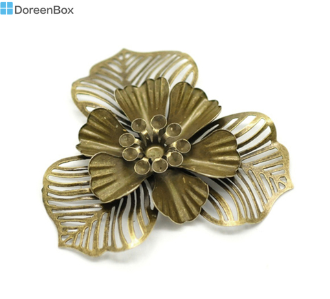 Doreen Box Lovely Antique Bronze Filigree Flower Embellishment Findings 4.7cm(1-7/8