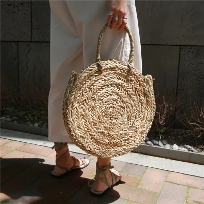 2022 Brand New Bohemian Straw Bags for Women Big Circle Beach Handbags Summer Vintage Rattan Bag Handmade Kintted Travel Bags ► Photo 1/4