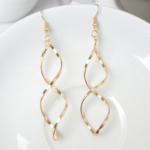 E0247 Fashion Double Loop Drop Earrings For Women Long Wave Dangle Earrings High Quality Statement Wedding Jewelry Wholesale ► Photo 1/6