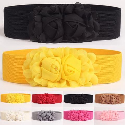 Fashion Women Girl Fashion Wide Stretch Elastic Waist Belt Solid Color Flower Waistband Gift ► Photo 1/6
