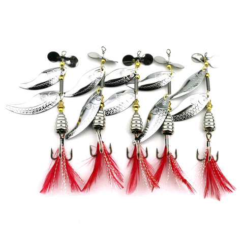 9CM-11.7G Metal Fishing Lure Spoon Lure rotated double Sequins Bait Fishing Tackle Hard Bait Spinner Bait with feathers hook ► Photo 1/6