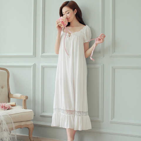 Summer Women Nightgowns White Cotton Short Sleeve Nightdress Vintage Long Sleepwear Lace Sexy Nightwear Home Night Dress 2022 ► Photo 1/6