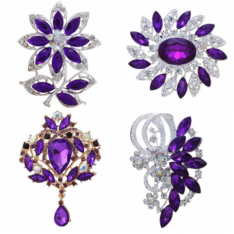 DIEZI New Bride Bouquet Summer Purple Brooch Jewelry Korean Flower Crystal Rhinestone Brooch Pins Brooches For Wedding Women ► Photo 1/6