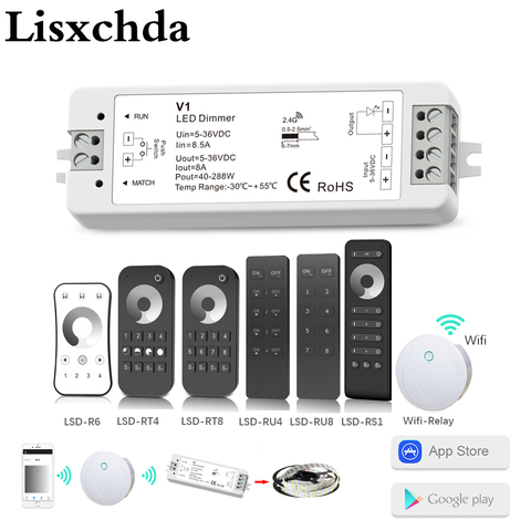 LED Dimmer Switch PWM Wireless RF 2.4G 4-Zone Touch Remote Smart Home Wifi Relay DC12V 24V Controller for Single Color LED Strip ► Photo 1/6