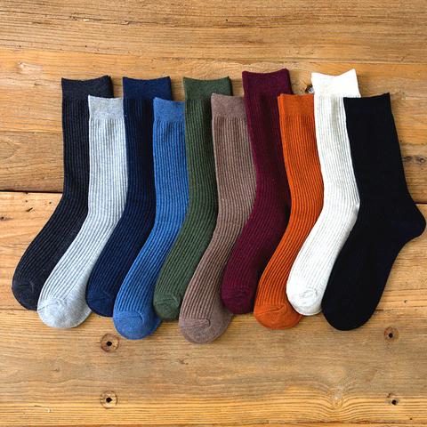 New Harajuku Retro Men's Solid Color High Quality Colorful Casual Tube Fashion Business Socks Wholesale 5 Pairs ► Photo 1/6