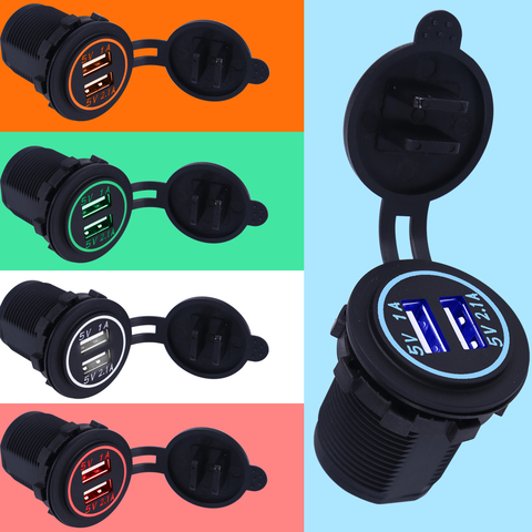 Waterproof USB Car Charger Dual Socket 5V 2.1A / 1A For iPhone 5 5s SE 6 6s Plus 7 7 Plus 4 4s 5c Car Charge Socket ► Photo 1/1