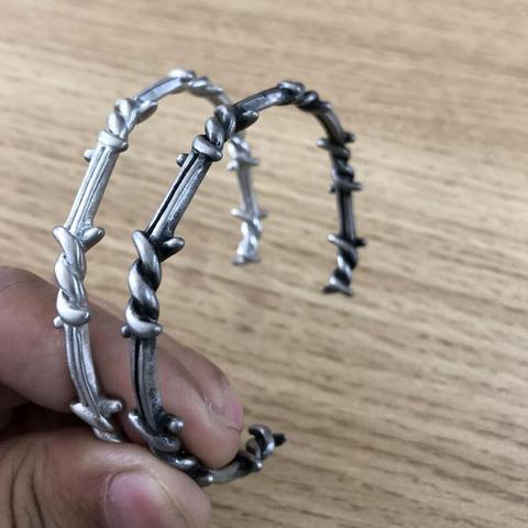 Men Bangle Open Cuff Twist Thorns Wire Pulsera Titanium Steel Geometric Bracelet Bangles 16-20cm Barbed Jewelry ► Photo 1/6