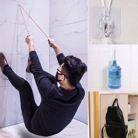 6PCs Transparent Strong Self Adhesive Door Wall Hangers Towel Mop Handbag Holder Hooks For Hanging Kitchen Bathroom Accessories ► Photo 1/6