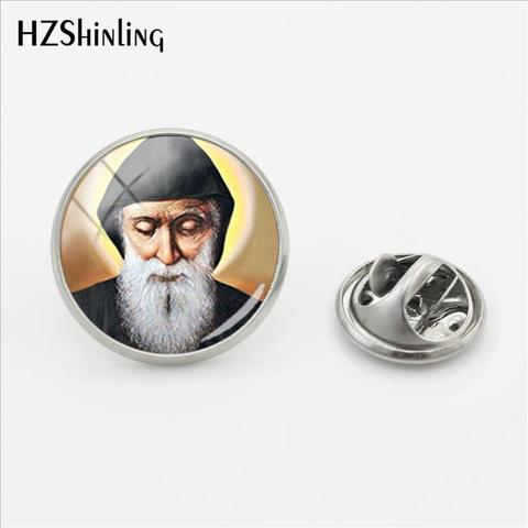 2022 New Saint Charbel Clasp Pin Stainless Steel St Charbel Drawing Art Lapel Pin Glass Dome Handmade Jewelry ► Photo 1/6