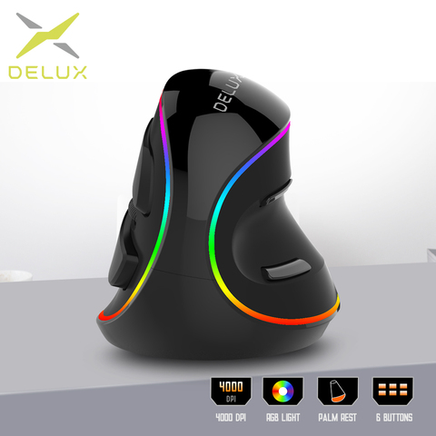 Delux M618Plus RGB Ergonomic Vertical Mouse 6 Buttons 4000 DPI Optical Computer Mice With Removable Palm Rest For PC Laptop ► Photo 1/6