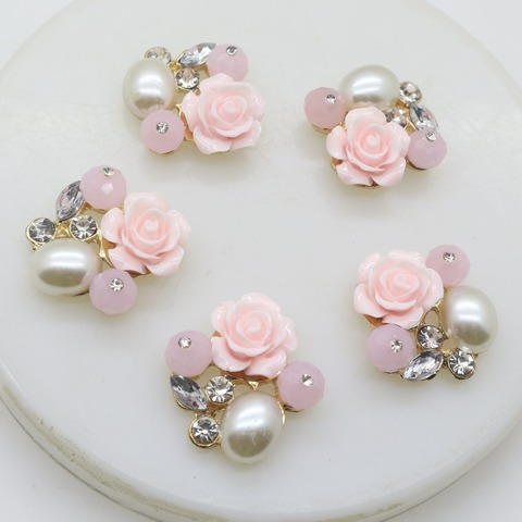LKERAN 22mm Flower Shape Pink Pearl Buttons 2022 New 5pc Brooch Flatback Button Metal DIY Decoration Used On Garment / headband ► Photo 1/5