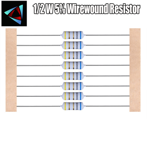 40pcs 1/2W5%  Wirewound Resistor +-5%  1E 2.2E 3.3E 4.7E 10E 6.8E 5.1E 100E 2E 3.9E 220E 22E 47E ohm ► Photo 1/1