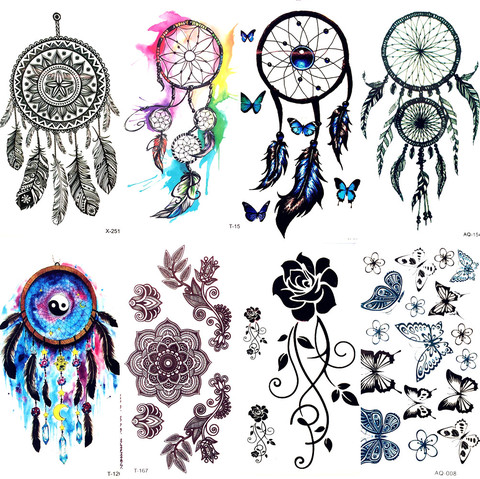 Watercolor Dream Catcher Temporary Tattoo Women Tribal Tattoo Sticker Black Dreamcatcher Fake Flash Tatoo Girl Body Arm Shoulder ► Photo 1/1