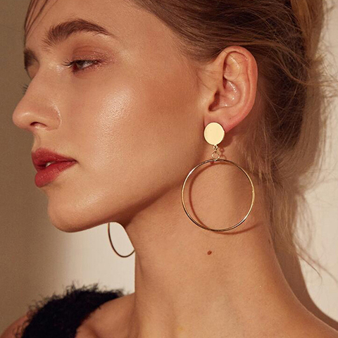 Simple Fashion Gold Silver Plated Geometric Big Round No Pierced Clip Earring for No Ear Hole Women Big Hollow Ear Clips Jewelry ► Photo 1/6
