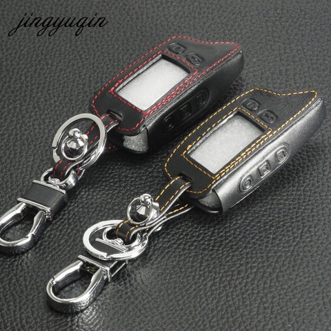 jingyuqin TW9010 LCD keychain Leather Case For Tomahawk TW9010 TW9020 TW4000 TW701 Remote Key Fob Cover Two Way Car Alarm System ► Photo 1/6