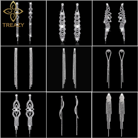 TREAZY 2022 Fashion Crystal Long Earrings for Women Jewelry Silver Color Rhinestone Wedding Party Dangle Earrings Brides Gifts ► Photo 1/6