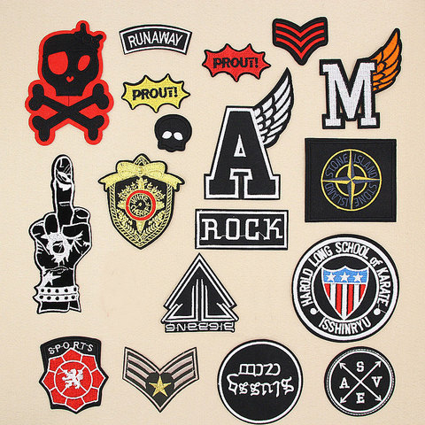 (46 Styles) 1 PCS Black and White Patches for Clothes Iron on letter  Appliques DIY Skull Stripes Embroidery Sticker Round Badges