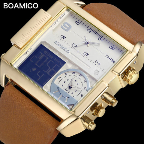 BOAMIGO Top Luxury Brand Me Sports Watches Man Military chronograph digital Watch Leather Quartz Wristwatches Relogio Masculino ► Photo 1/6