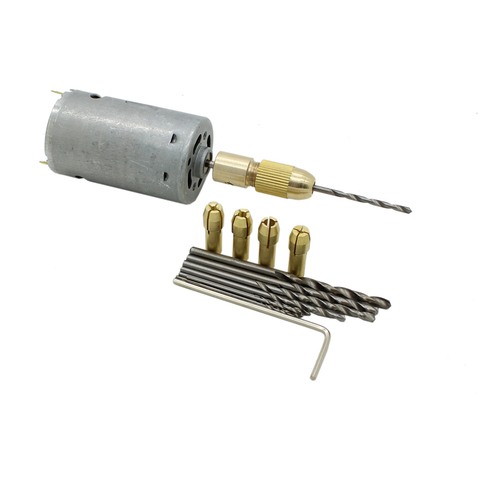 DC12V Electric Motor Drill Hand Press Drilling with 0.5-3mm Small Brass Chuck Collets with 10pc 0.5-3mm Micro Twist Bits Set ► Photo 1/6