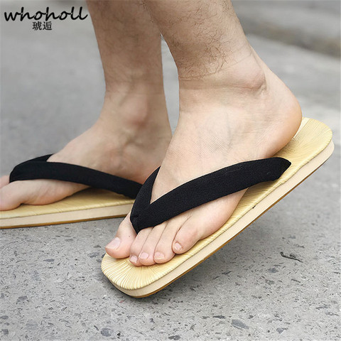 WHOHOLL Summer Man Slippers Rubber Bottom Flip-flops Male Japanese Clogs Shoes Flat Platform Geta (no Wood)Cosplay Costumes ► Photo 1/6