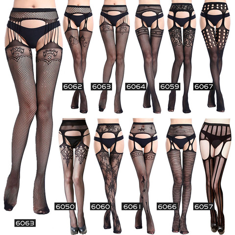 Women Sexy Lingerie Stripe Elastic Stockings Transparent Black Fishnet Stocking Thigh Sheer Tights Embroidery Pantyhose W50-62 ► Photo 1/6