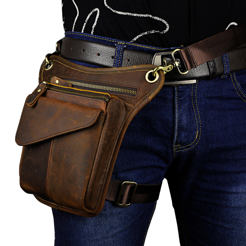 Leather Waist Pack Drop Leg Bag for Men Belt Bumbag Thigh Shoulder Bag Pouch 