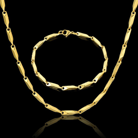 Vintage Jewelry Sets For Women/Men Trendy G Letters Choker Necklace Bracelet Set Wholesale 3MM Steel Chain Male , Gift Set ► Photo 1/6