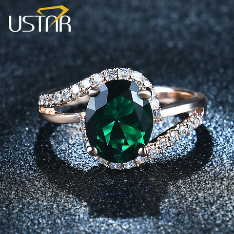 USTAR Oval Green 2.0ct CZ Crystals wedding rings for women  AAA Zircon Rose Gold Color engagement rings female anel bague femme ► Photo 1/6