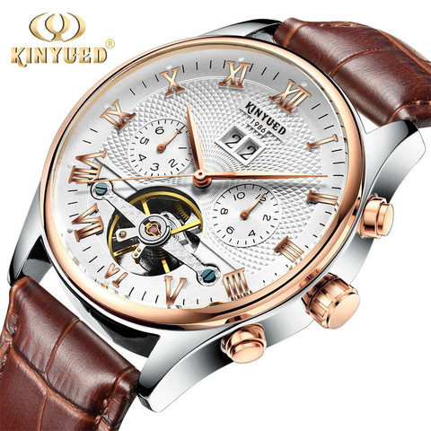 KINYUED Skeleton Tourbillon Mechanical Watch Men Automatic Classic Rose Gold Leather Mechanical Wrist Watches Reloj Hombre 2022 ► Photo 1/6