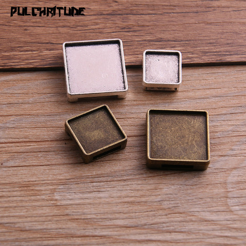  10pcs 12/15/20mm Inner Size Square Leather Slider Beads Two Color Blank Cabochon Setting Diy Bracelets Making P6689 ► Photo 1/6