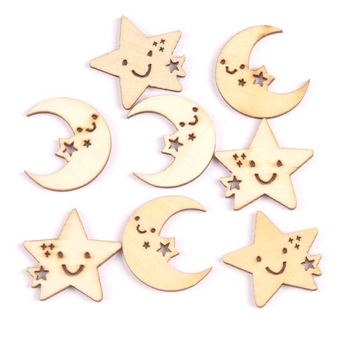 50pcs Natural moon and star pattern wooden Scrapbooking Carft for Home decoration diy Handmade decoration 24-27mm MT1704 ► Photo 1/6