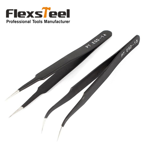 2PCS ESD-14 ESD-15 Anti-static Curved Straight Tip Forceps Precision Soldering Tweezers Set Electronic ESD Tweezers Tool ► Photo 1/6