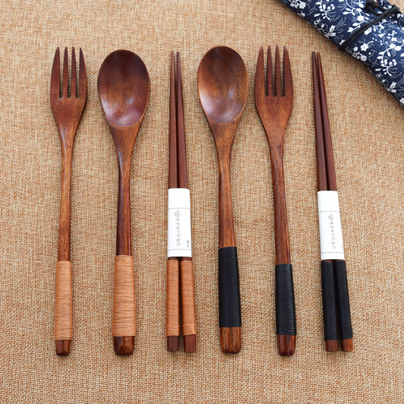 Wood Tableware Wooden Cutlery Sets Travel Dinnerware Suit Environmental New 