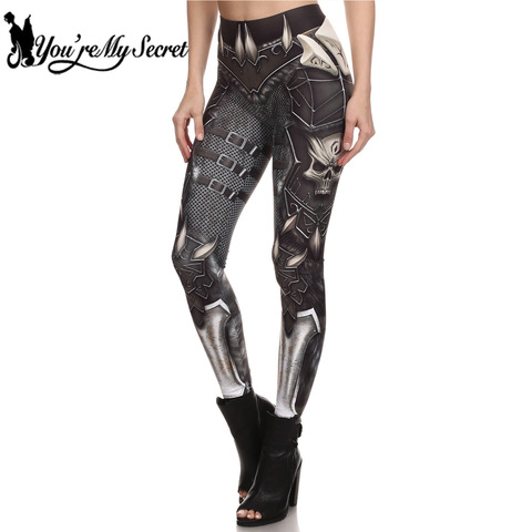 [You're My Secret] Brand New Gothic SKull Punk  Women's Leggings Pants Fantastic Armor Grey Print Ankle Workout Fitness Trousers ► Photo 1/6